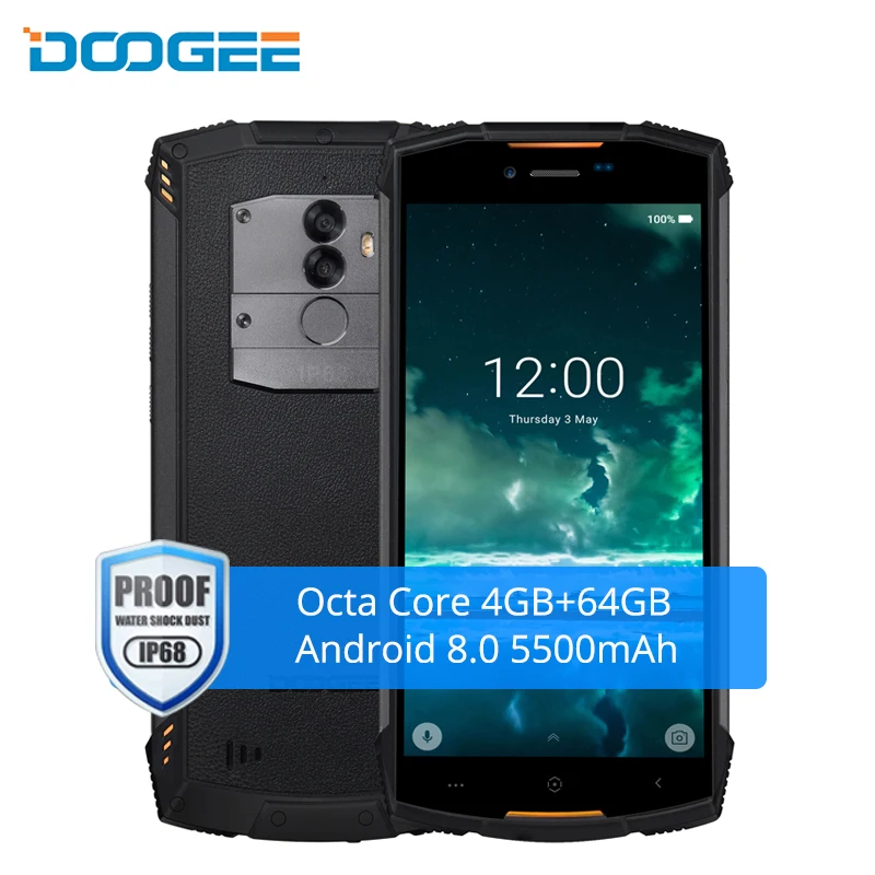 DOOGEE S55 IP68 водонепроницаемый смартфон Android 8,0 4G 64 Гб Восьмиядерный 5500 мАч 5,5 дюймов Dual Sim 13MP отпечатков пальцев LTE мобильный телефон