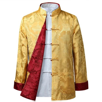

Tang suit Chinese Shirt Style Jacket Collar Traditional Chinese Clothing for Men Silk Kungfu Cheongsam Top Hanfu Male Both Sides