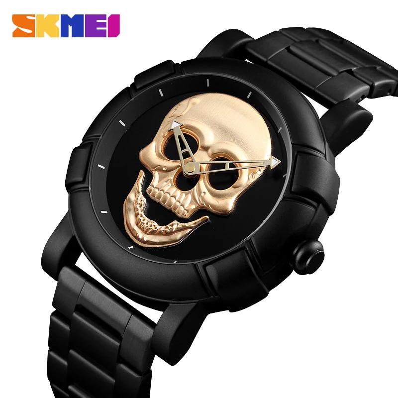 SKMEI Skull часы мужские часы люксовый бренд кварцевые часы спортивные водонепроницаемые из нержавеющей стали мужские Wristatch Reloj военные часы 9178