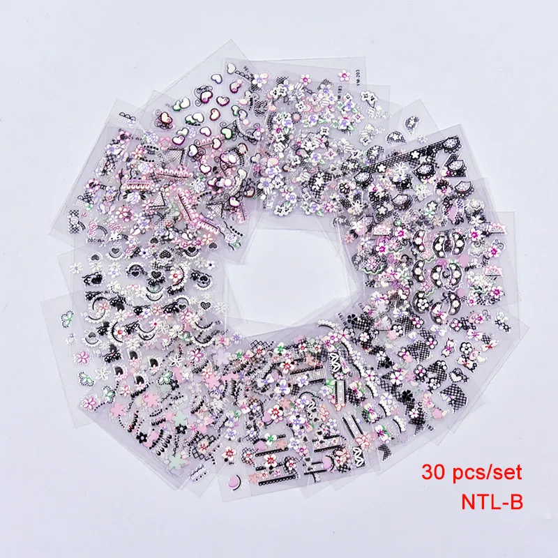 

30 Sheets Pink White Lace Flowers 3D Nail Art Stickers YM121-150 Self-Adhesive Nail Art Stickers Decals anicure Decorations