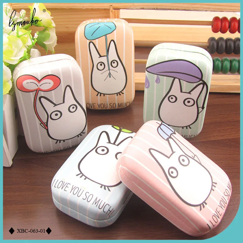 

Lymouko New Design Lovely Cartoon Image Metal Contact Lens Case with Mirror for Women PU Leather Contact Lenses Box