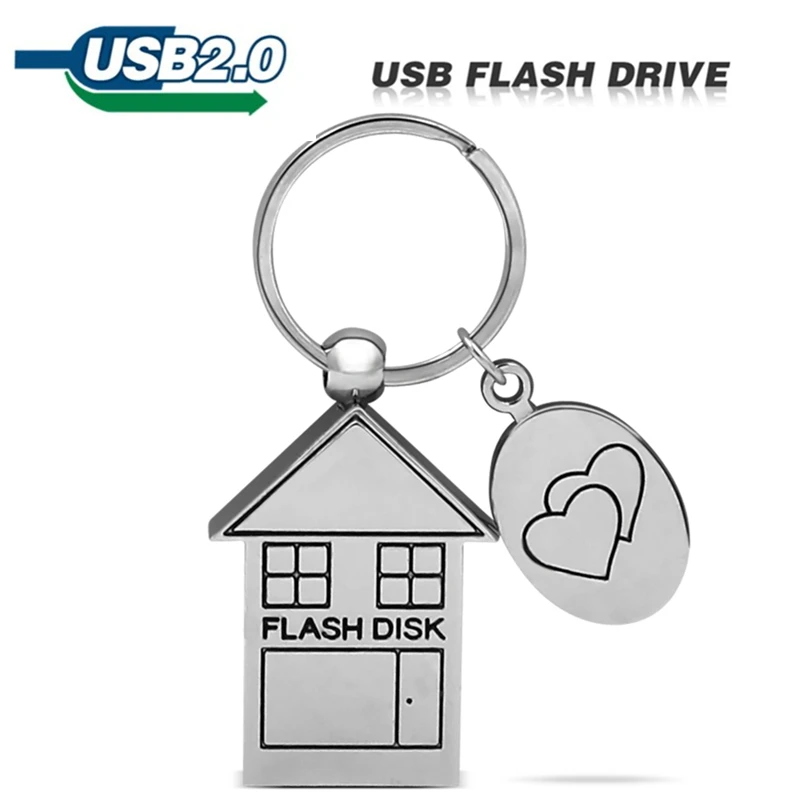 

2018 Full silver 4GB 8GB 16GB 32GB 64GB lovely usb flash drive,house u disk Free Shipping house flash disk