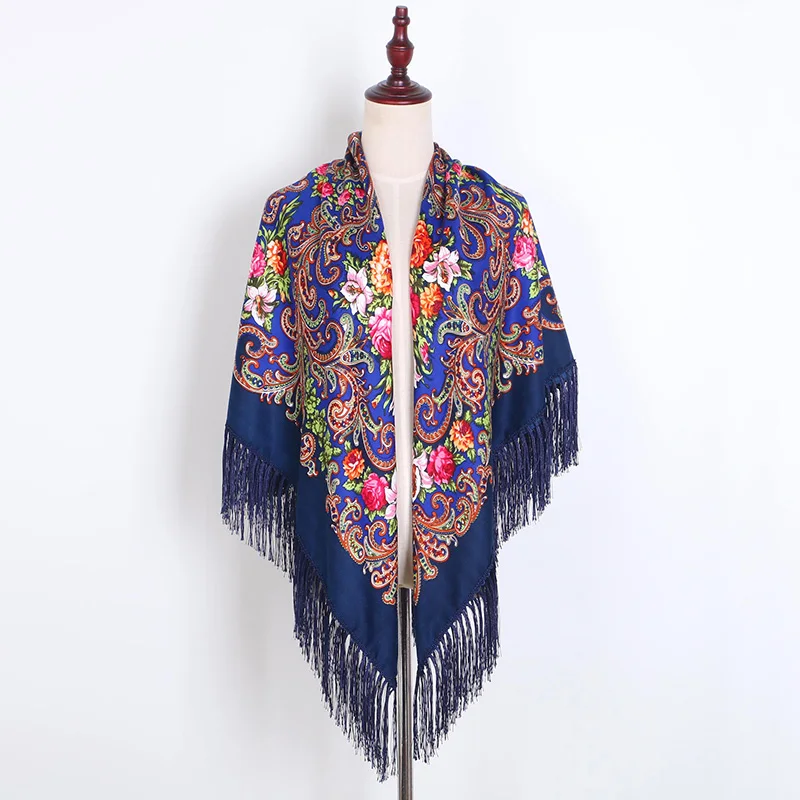 

[FAITHINK] New Fashion Women Printed Square Scarf Shawl Russian Lady Tassel Ethnic Headband Paisley Winter Foulard Shawl Scarves