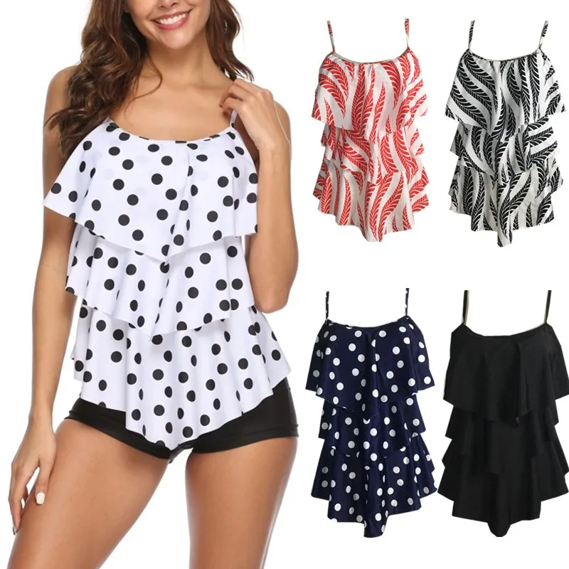 

2019 Dot Leaf Swimsuit Female With Short Ruffle Plus Size Swimwear Women Two Pieces Bathing Suit Mayo Beachwear