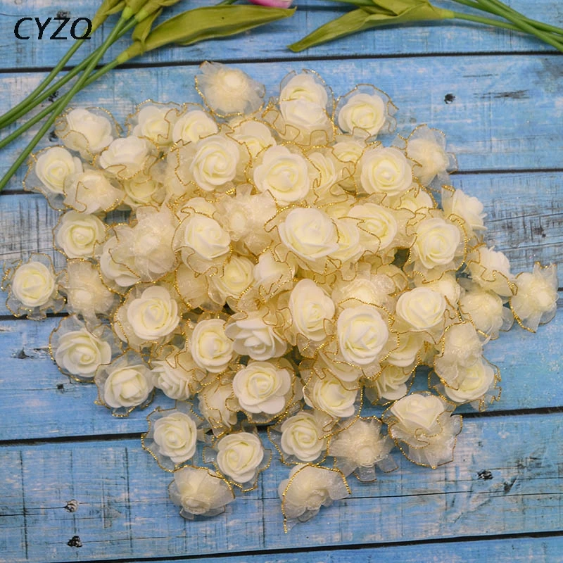 20Pcs/lot 4cm PE Foam Silk Rose Artificial Flowers Heads for Wedding Home Decoration DIY Scrapbooking Wreath Fake Rose Flower