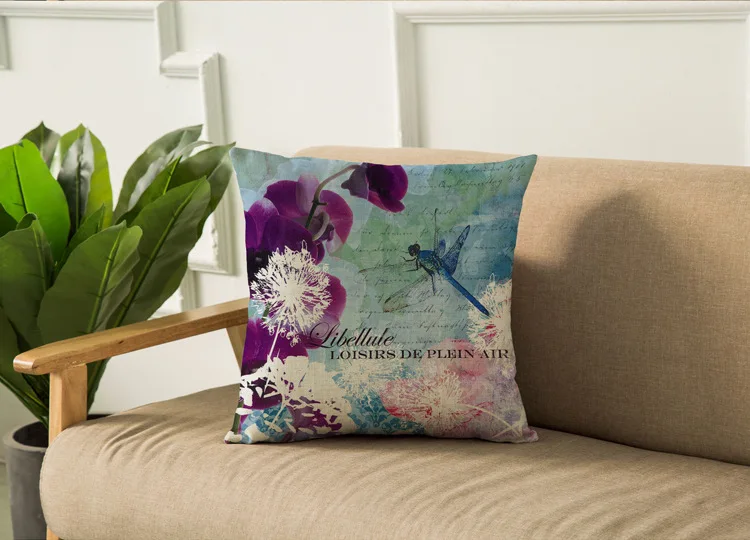 

Cotton linen pillow case Home decoration 45*45cm purple flower butterfly