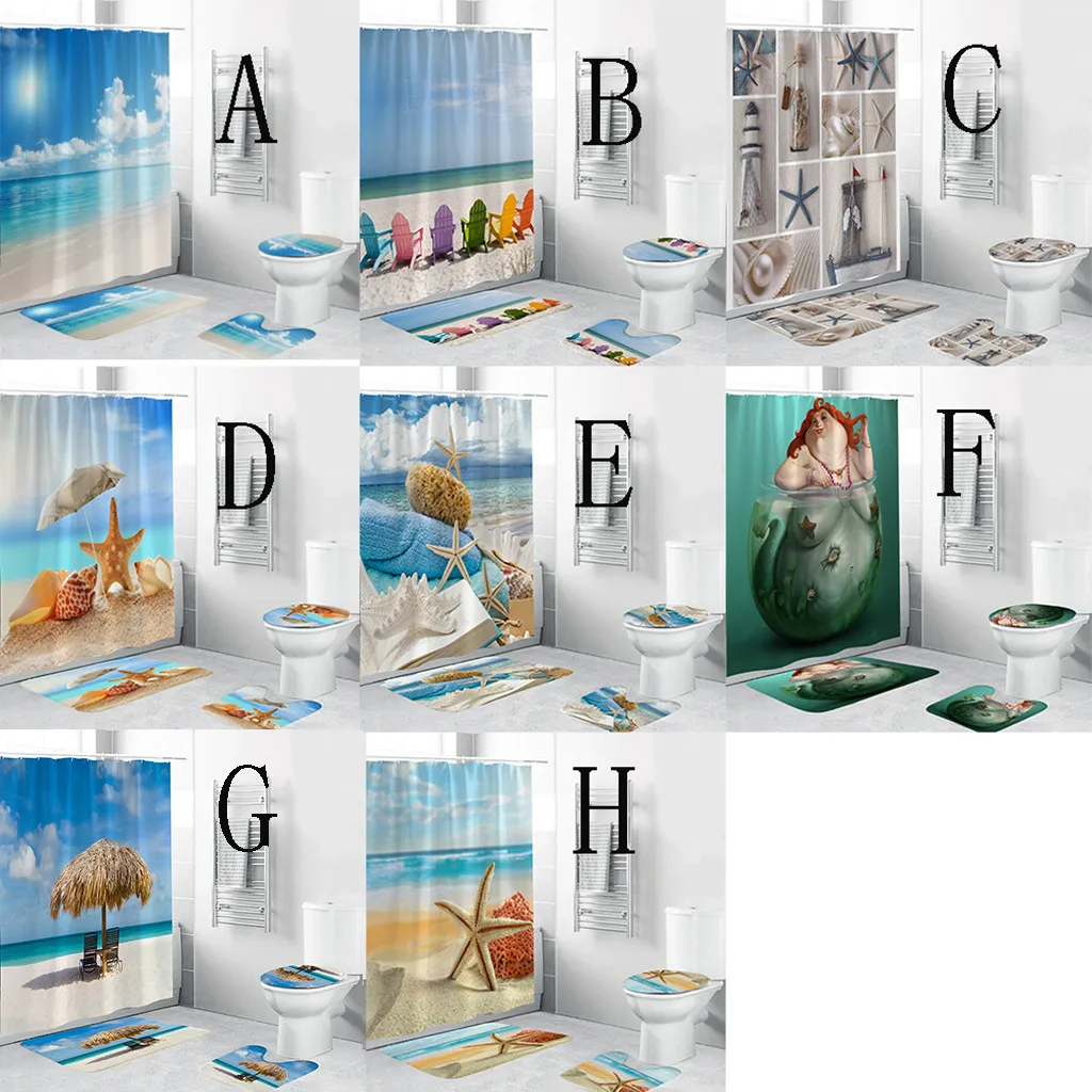 

ISHOWTIENDA 4PCS Bath Non-Slip Rug Toilet Polyester Cover Bathroom Doormat Shower Curtain And Bath Mat Set
