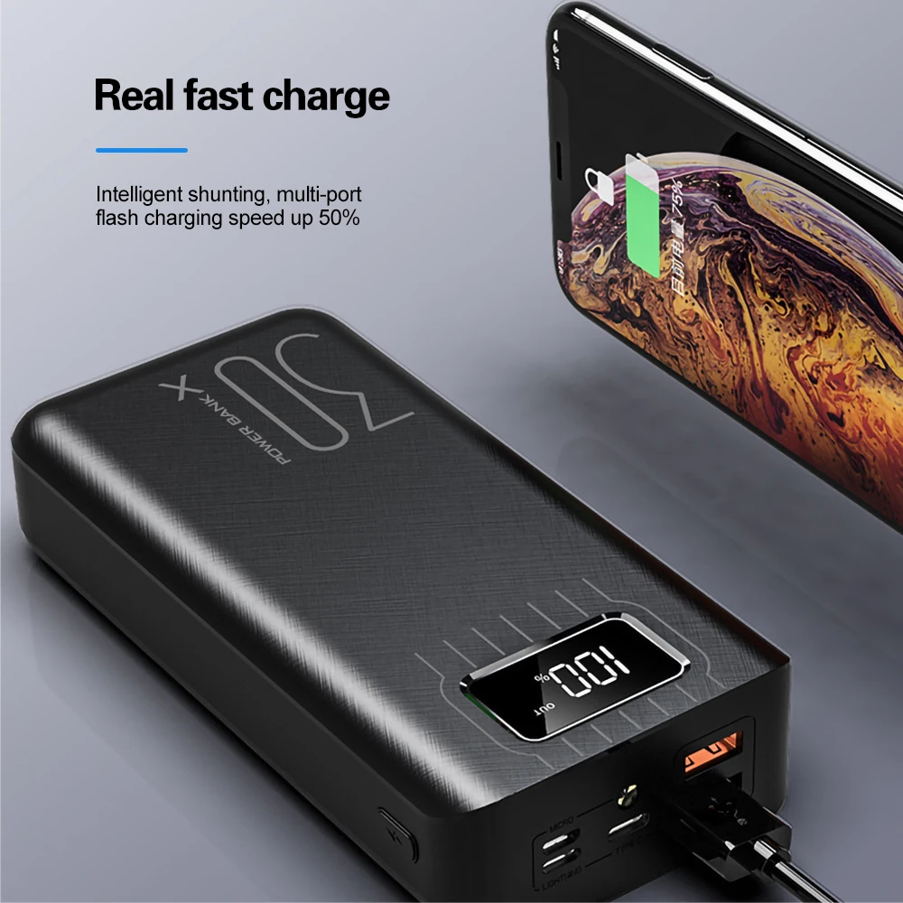  30000mAh LED Display Power Bank For iPhone Samsung Tablet Powerbank Dual USB Charger QC Fast Chargi
