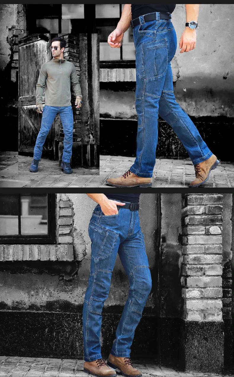 Новое поступление, мужские тактические джинсовые штаны, эластичные джинсовые брюки, удобные длинные мужские Леггинсы с несколькими карманами