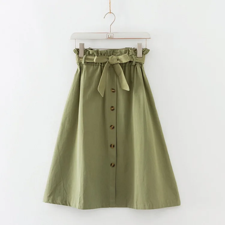 Весенняя летняя Корейская трапециевидная юбка Женская эластичная однобортная юбка с высокой талией однотонная Faldas Милая школьная уличная одежда