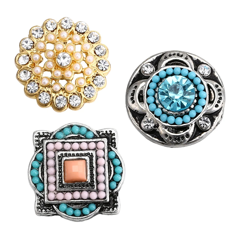 Beaded Boho High Quality Crystal 18mm Snap Buttons Jewelry for Women