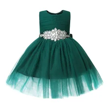 Платье для крещения для маленьких девочек, темно-зеленое фатиновое платье с бусинами для девочек на крестины, праздничные платья для маленьких девочек 1 год, день рождения