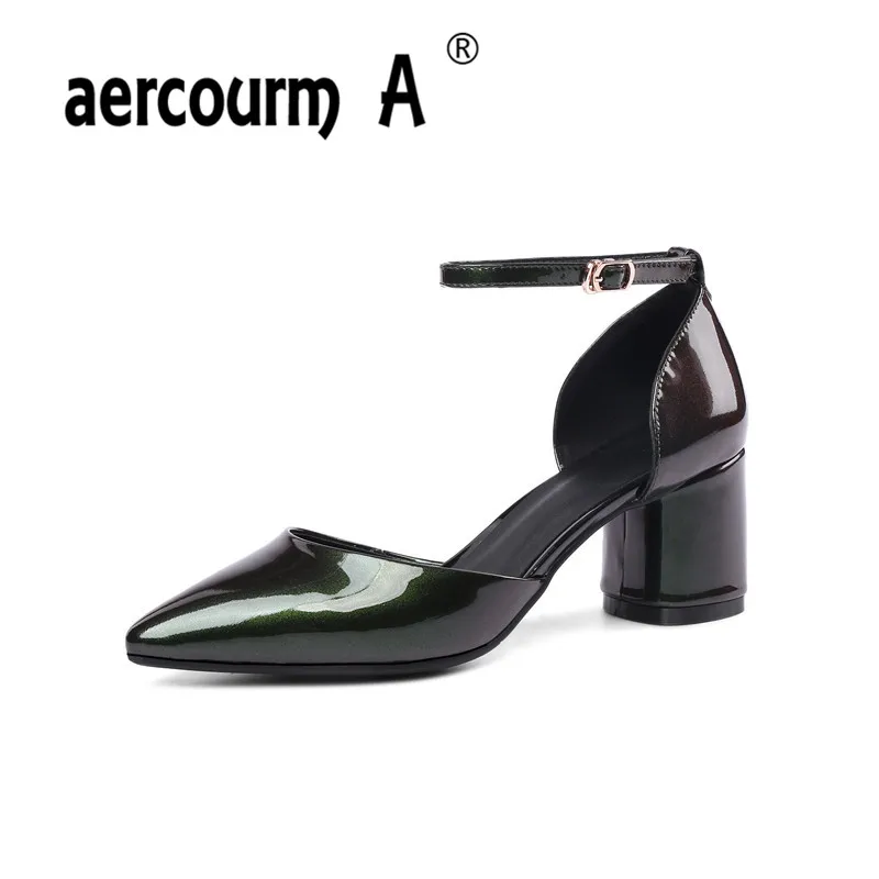 

Aercourm A Women Patent Leather Pumps Lady Pointed Toe Shoes Female Buckle Strap Shoes 2018 Yellow Green Casual Shoes MLD350-3