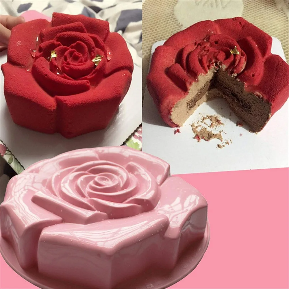 11" Rose Flower Birthday Cake Mold Silicone Cake Baking Pan Silicone