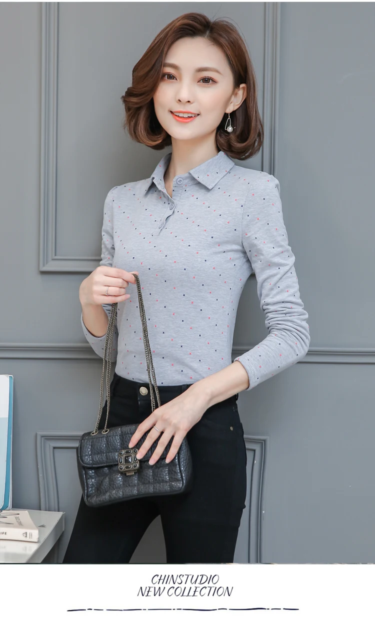 Plus Size S-3XL Cotton Polka Dot Polo Shirt Women Femininas Shirt Spring Autumn Long Sleeve Femme Women's Polos Top