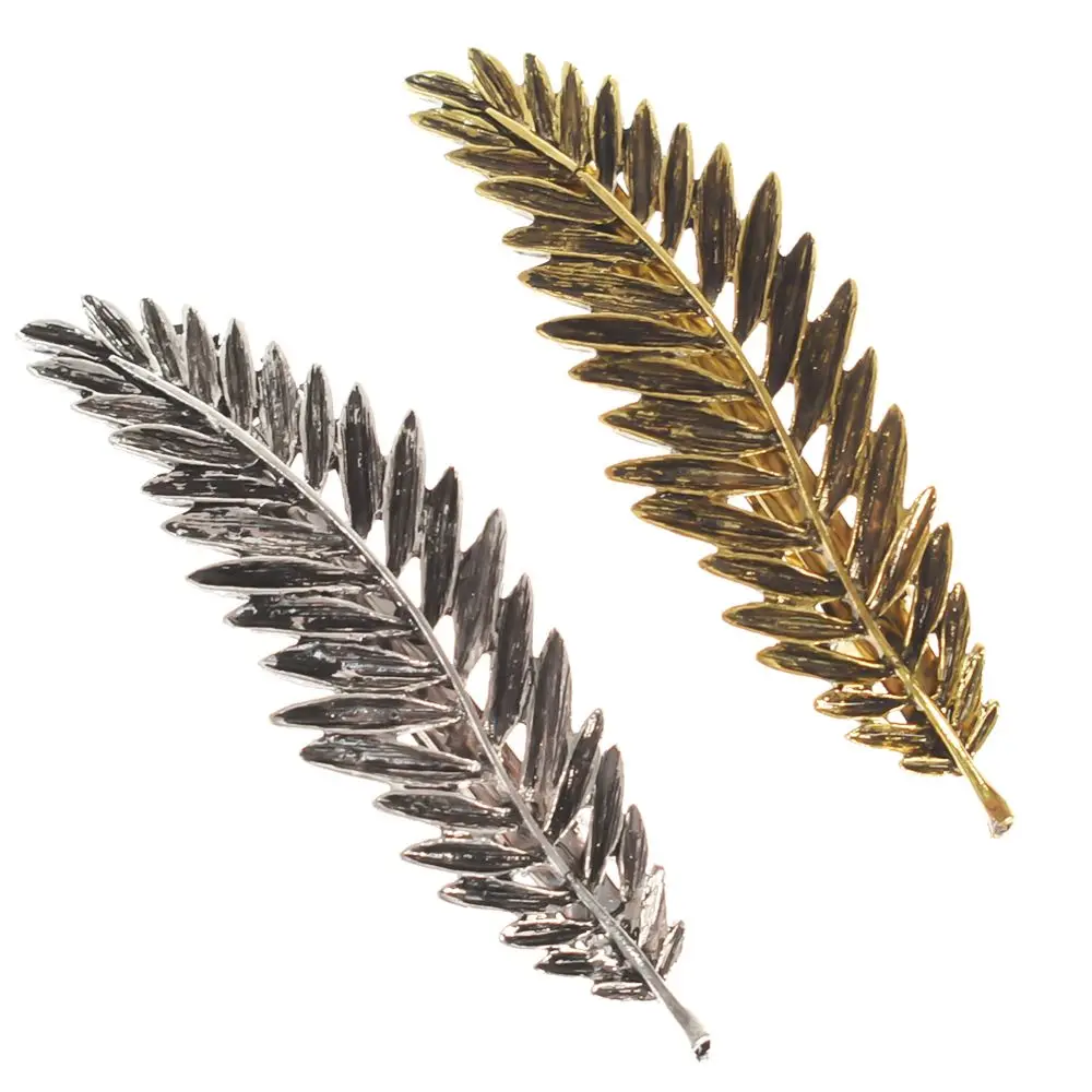 1 Pc Elegant Women Gold Silver Women Feather Leaf Leaves Barrette Hairpin Hair Clip Barrette Headwear Triangle Hair Accessories