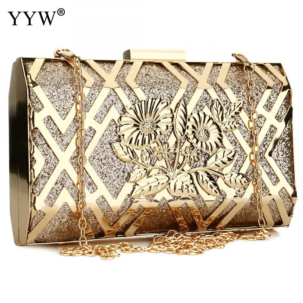 

YYW Glitter Emboss Floral Crossbody Bags For Women 2018 Bolsos Mujer Gold Silver Sac A Main Femme Evening Clutch Party Box Bag
