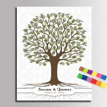 

DIY Fingerprint Signature Tree Canvas Painting Wedding Decoration Wedding Gift Guest Book