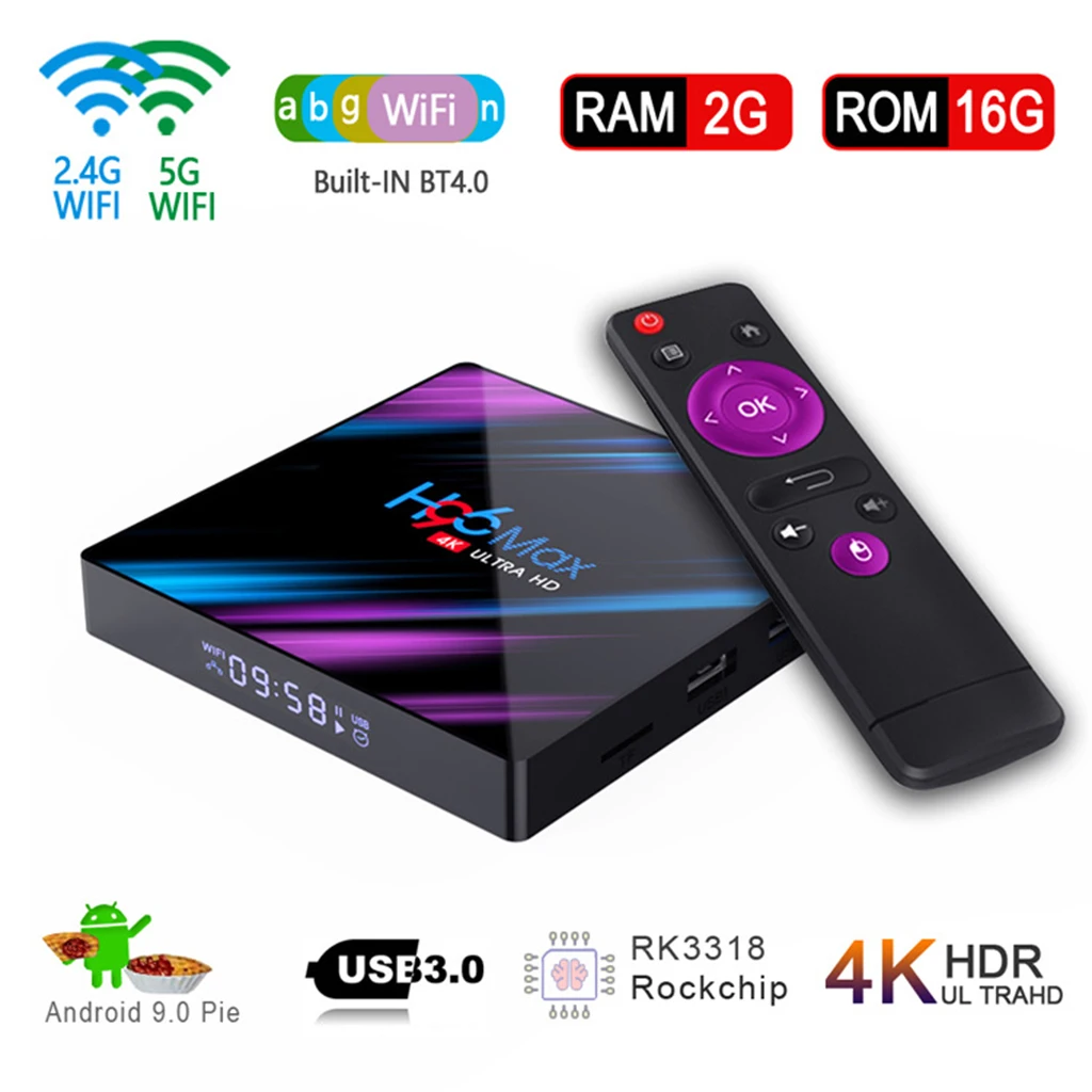 H96 MAX Android TV Box 9.0 Rockchip RK3318 2G 16GB 4K Smart TV Box 2.4&5.0G WiFi Bluetooth 4.0 IPTV Android Box