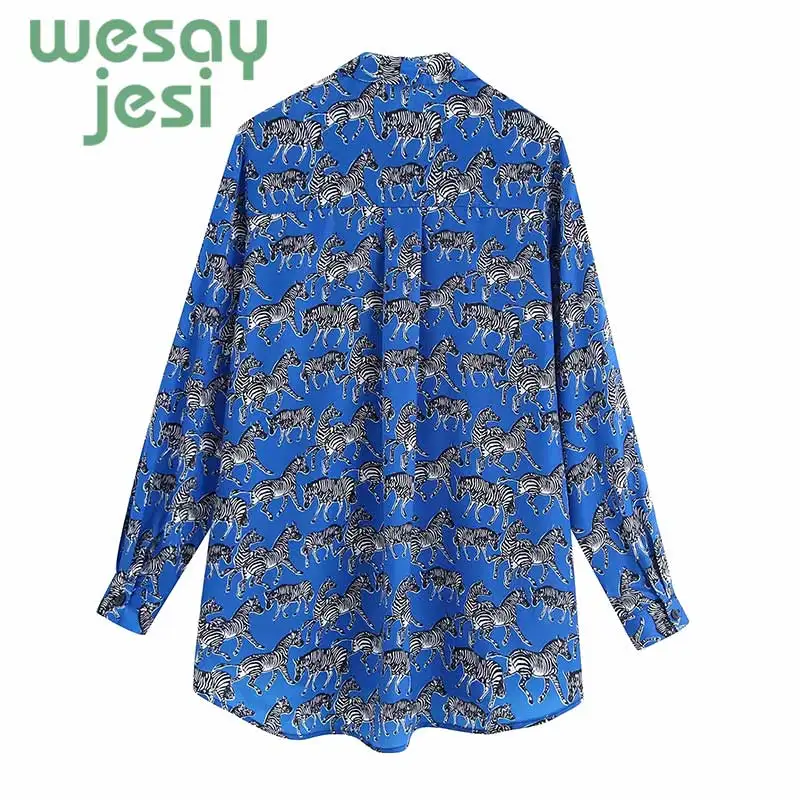 Autumn women blouses Lapel Long Sleeve Zebra print Loose Shirt Women Blouse Fashion Tide button casual loose tops