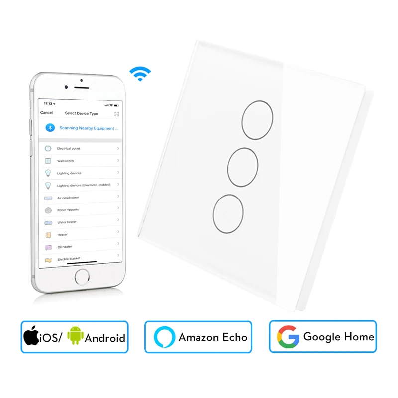 Wifi умный настенный сенсорный выключатель стеклянная панель мобильное приложение пульт дистанционного управления без концентратора требуется работа с Amazon Alexa Google Home US EU UK - Цвет: EU Type 3 Gang White