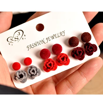 

New fashion women jewelry wholesale girls red stud gorgeous mix and match type 6 pairs /set earrings gift free shipping