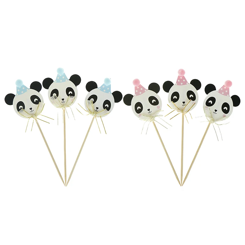 

3pcs Pink Blue Kawaii Panda Paper Glitter Cake Topper Party Supplies For Baby Shower Birthday Party Decor