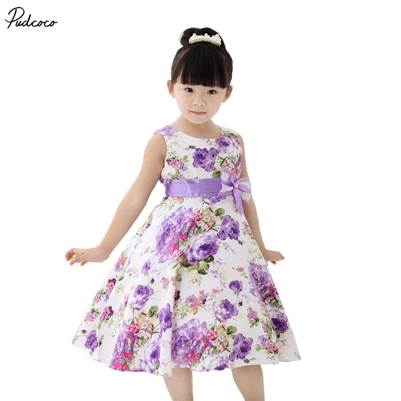 

Girls Kids Princess Christmas Party Purple Flower Bow Gown Formal Dresses 2-11Y