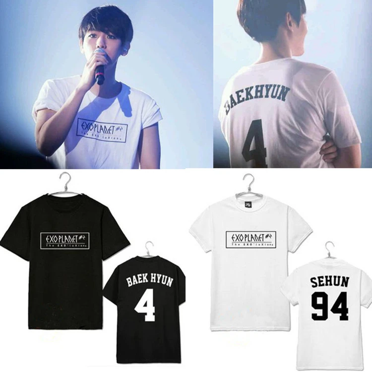2016 kpop exoグループトップス男性トップス tシャツコットンtシャツ女性男性