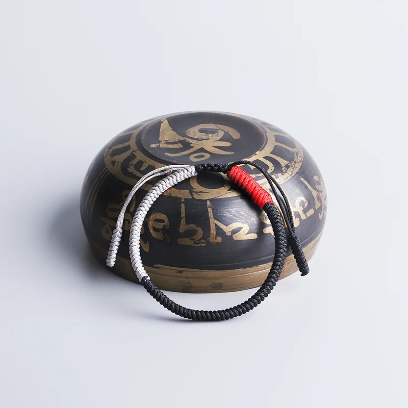 Черно-серебристо-красный тибетский буддийский счастливый Шарм тибетские браслеты и браслеты для женщин и мужчин ручной работы узлы черный браслет-веревочка 1792