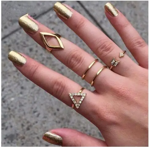 

ra366 Fashion punk style geometric triangle arrow Geometric circle ring 5 pcs/Set Gold and silver ring Female charm jewelry