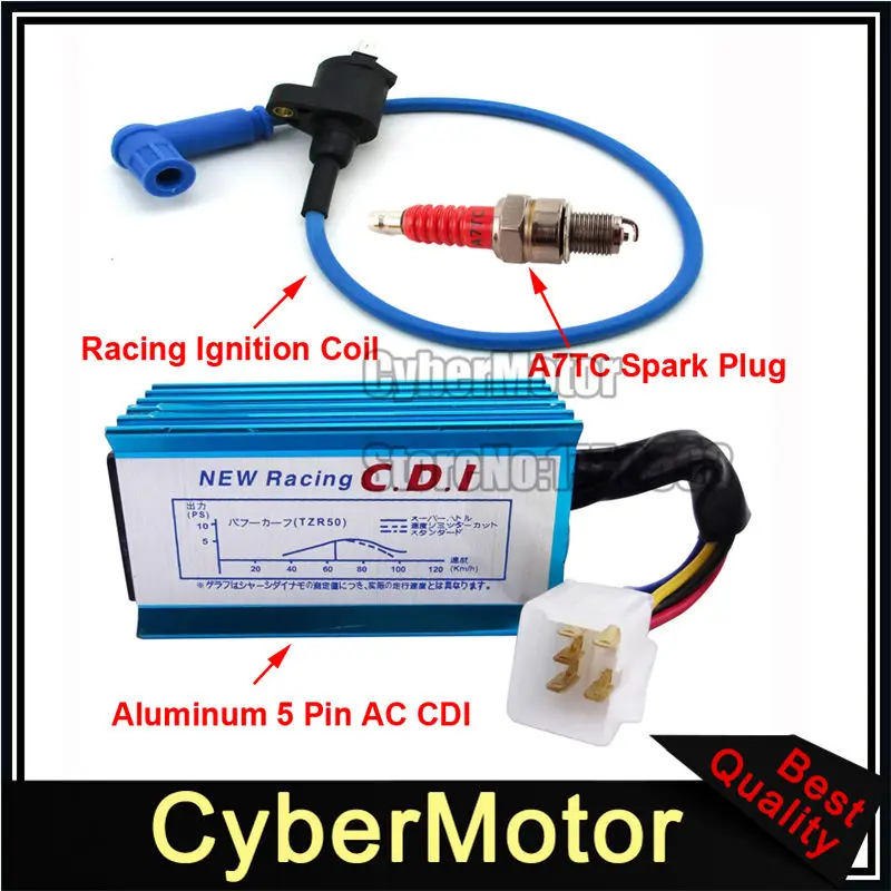 

Blue Racing Ignition Coil + 5 Pin AC CDI + A7TC Spark Plug For 50cc 70cc 90cc 110cc 125cc 140cc 150cc Pit Dirt Bike Motorcycle