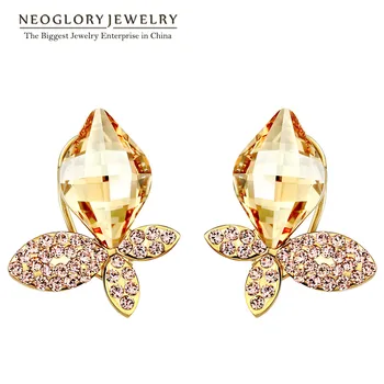 

Neoglory Light Yellow Gold Color Yellow Crystal Stud Earrings For Women 2020 New Brand Gifts