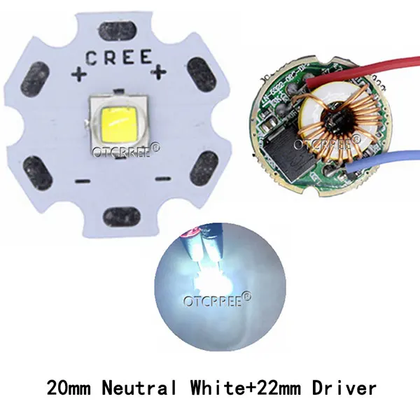 10 Вт Cree XM-L2 T6 XML2 T6 светодиодный светильник 20 мм PCB белый теплый белый нейтральный белый+ 22 мм 5 режимов 3-12 в драйвер для DIY фонарь светильник-вспышка - Испускаемый цвет: Neutral White 20mm
