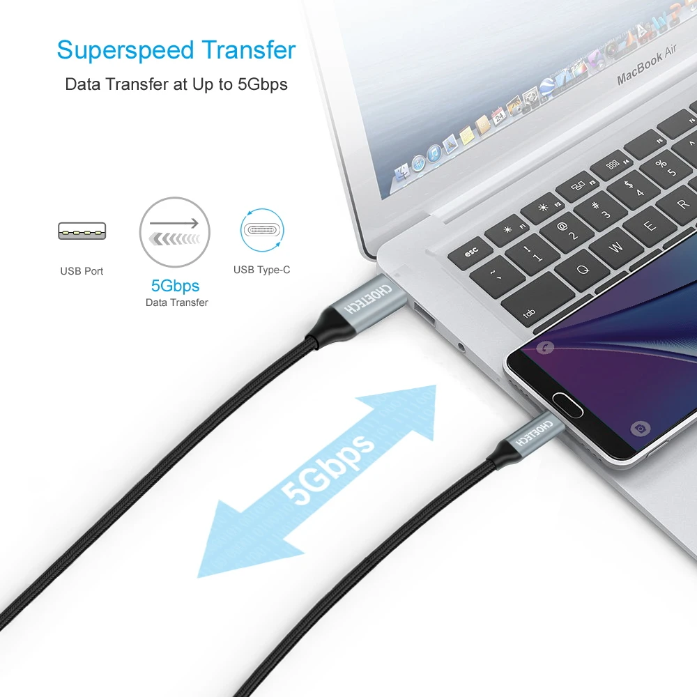 CHOETECH USB 3 0 type C кабель для быстрой зарядки Samsung Galaxy S8 Xiaomi Mi5 кабели мобильных