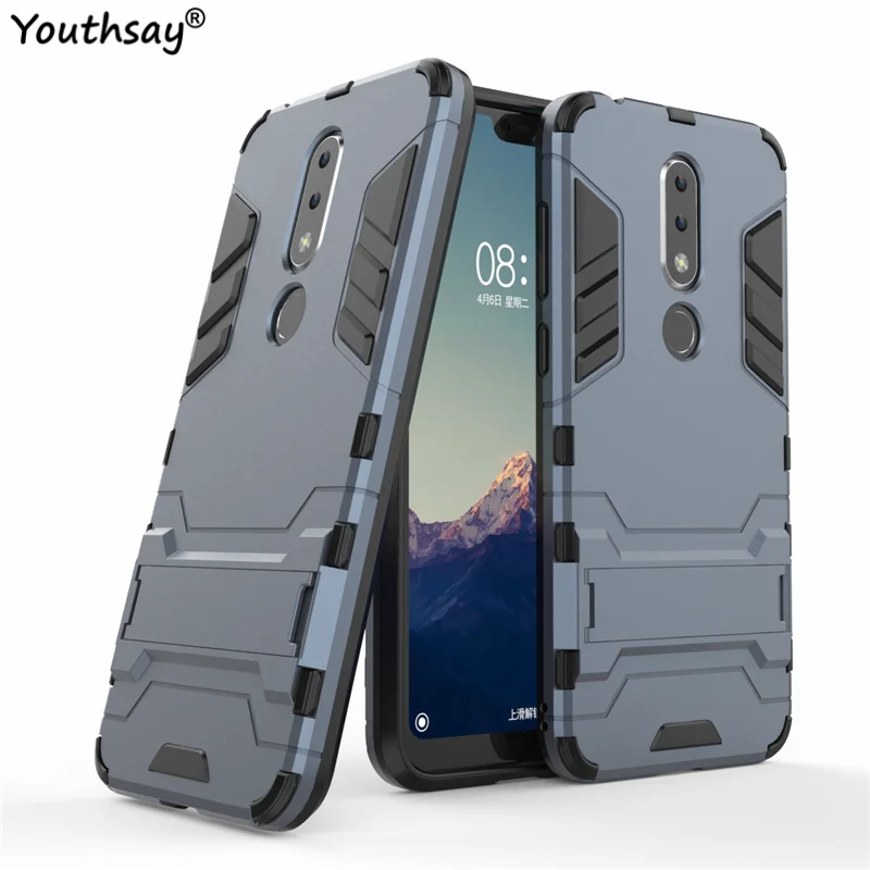 

For Nokia X6 Case Rubber Armor Kickstand Hard Back Phone Case For Nokia 6.1 Plus 2018 Cover For Nokia X6 Coque Fundas 2018