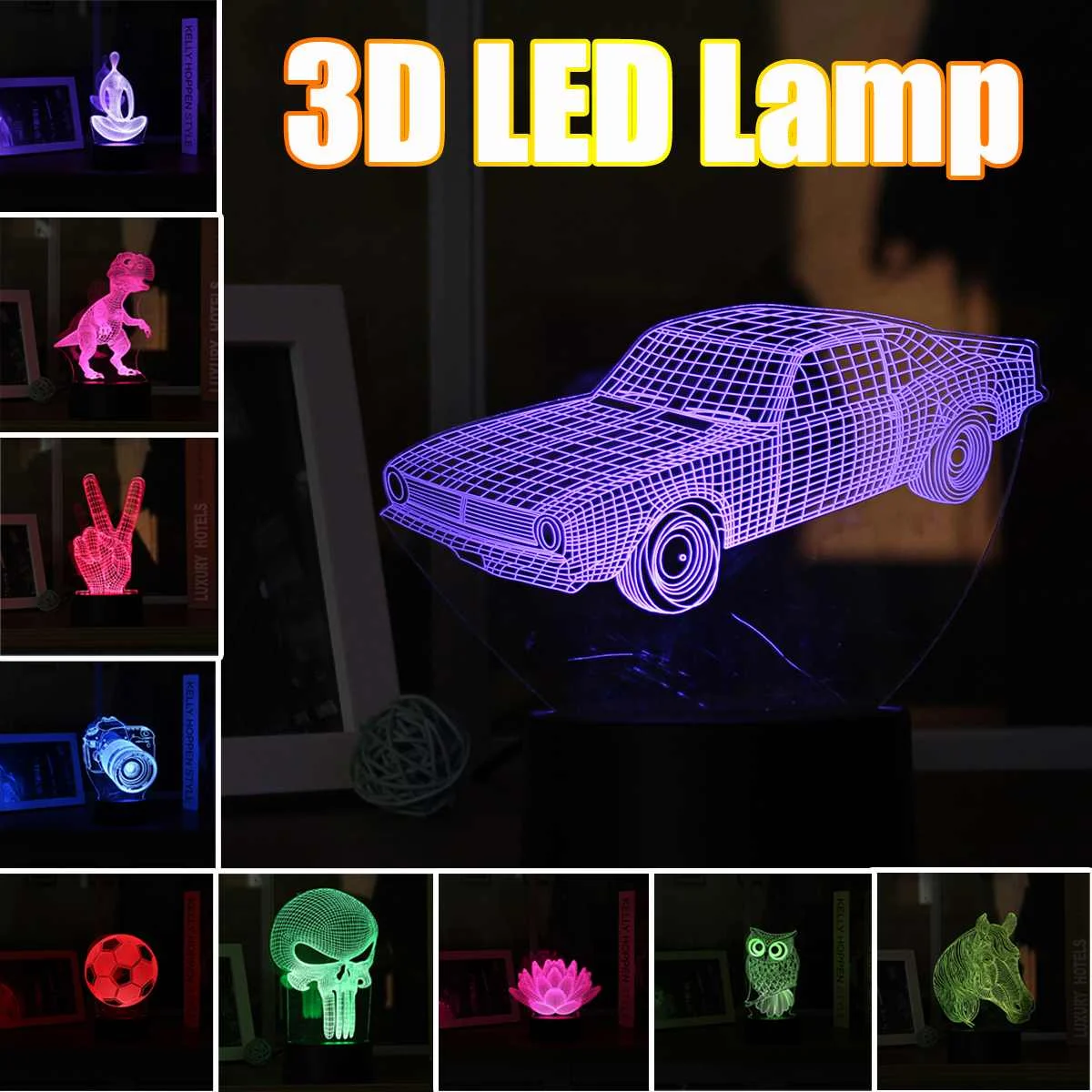 

3D LED Lamp RGB Night Light Multicolor Animal Car Acrylic Panel Touchs Switch Lamp Lighting for Children Kids Home Bedroom
