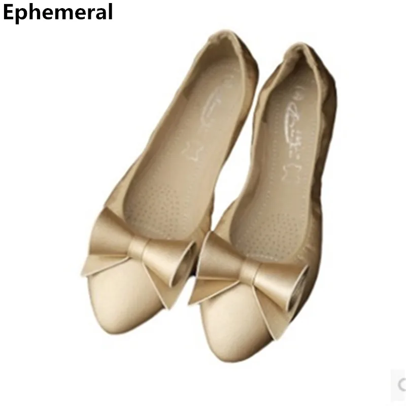 

New arrival 2017 soft sole ballet shoes for women with bow pointed toe pink blue black casual ladies loafers plus size 14 13 11