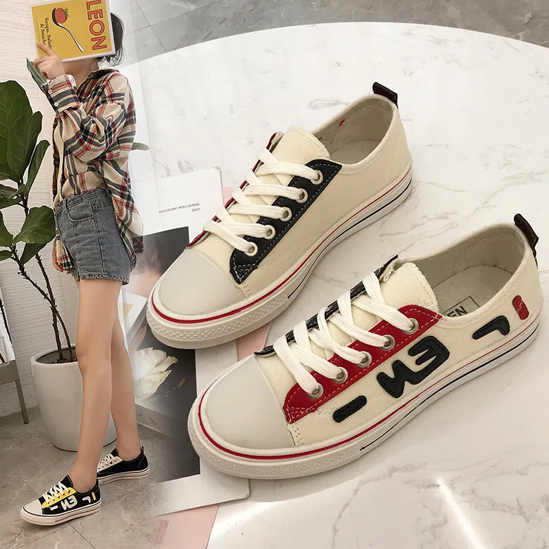 

2019 spring and summer Korean canvas shoes college flat bottom shoes casual ladies shoes