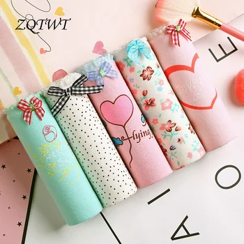 

ZQTWT 5Pcs/Lot Flower Cotton Panties Underwear Women Printing Heart Cute Briefs Sexy Girls Lingerie Female Underpants 3NK214