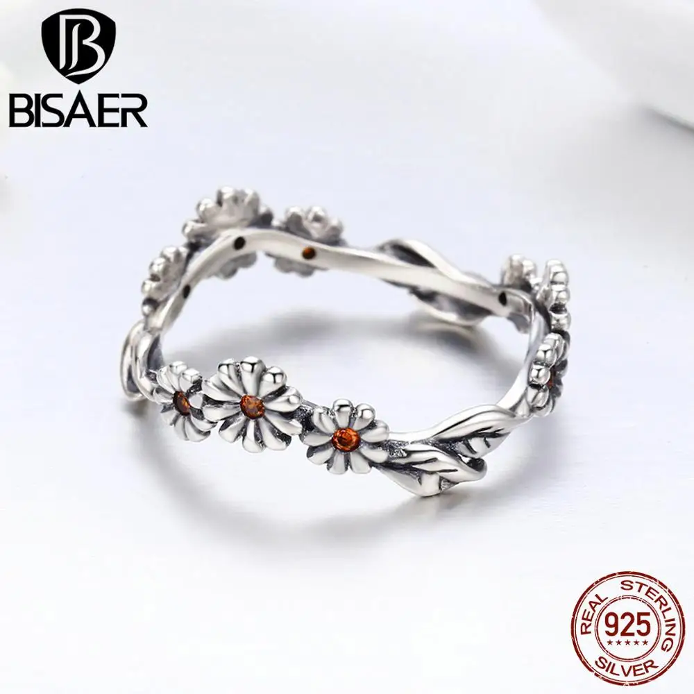 

2019 New Trendy Genuine 100% 925 Sterling Silver Stackable Daisy Flower Finger Ring Women Sterling Silver Jewelry Gift