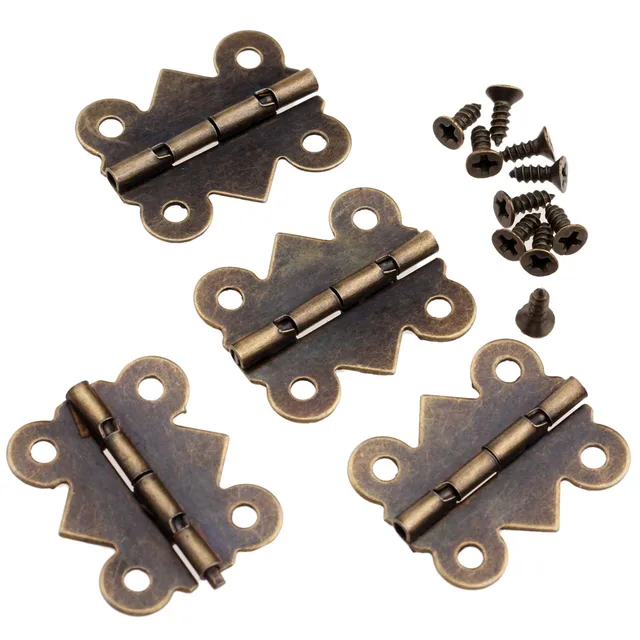 4Pcs Antique Bronze Kitchen Hinge Furniture Accessories Vintage Jewelry Wooden Box