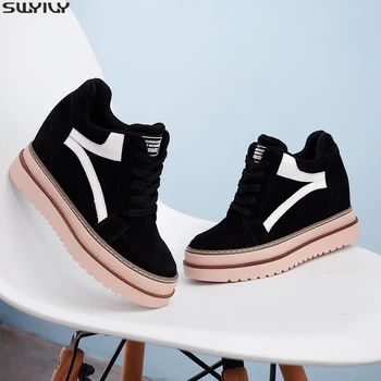

SWYIVY Winter Shoes Women Platform Sneakers Black Wedge Casual Shoes Female 2019 Velvet Warm Chunky Heels Sneakers For Women