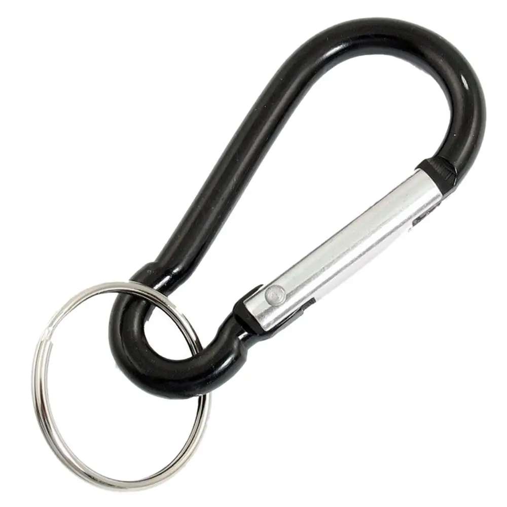

2 Pcs Travel Spring Loaded Gate 5.5mm Dia Black Carabiner Hook with Key Ring