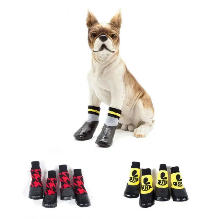 4 шт. обувь для домашних собак ботинки водонепроницаемые носки для щенков Нескользящие уличные ноги покрытие LXY9 FE21