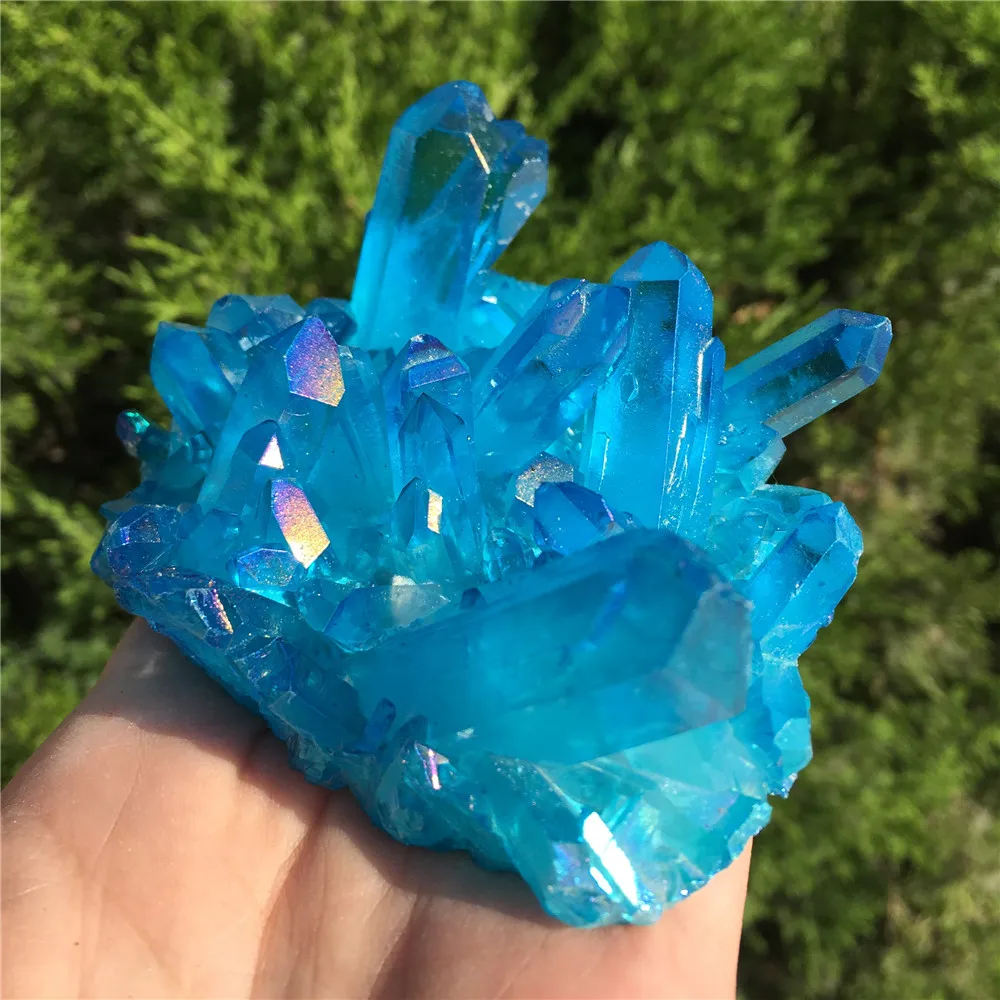 Аура Кристалл кластер Природный Кварц титановый кварц Кристалл Потрясающие радужные образцы минералов рейки заживление