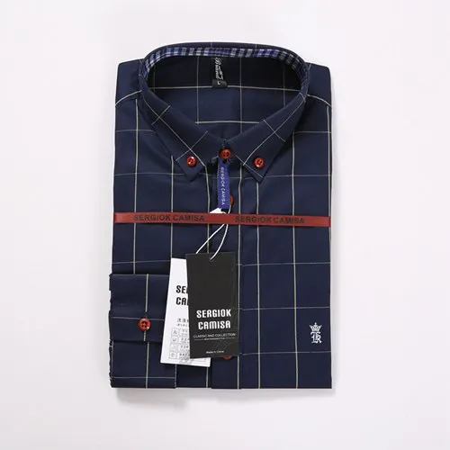 Sergio k Camisa Марка Для мужчин одежда Slim Fit Для мужчин рубашка с длинными рукавами Для мужчин клетчатая хлопковая Повседневное Для мужчин рубашка социальных размера плюс 5xl Dudalina - Цвет: 1-SK1311DARK BLUE