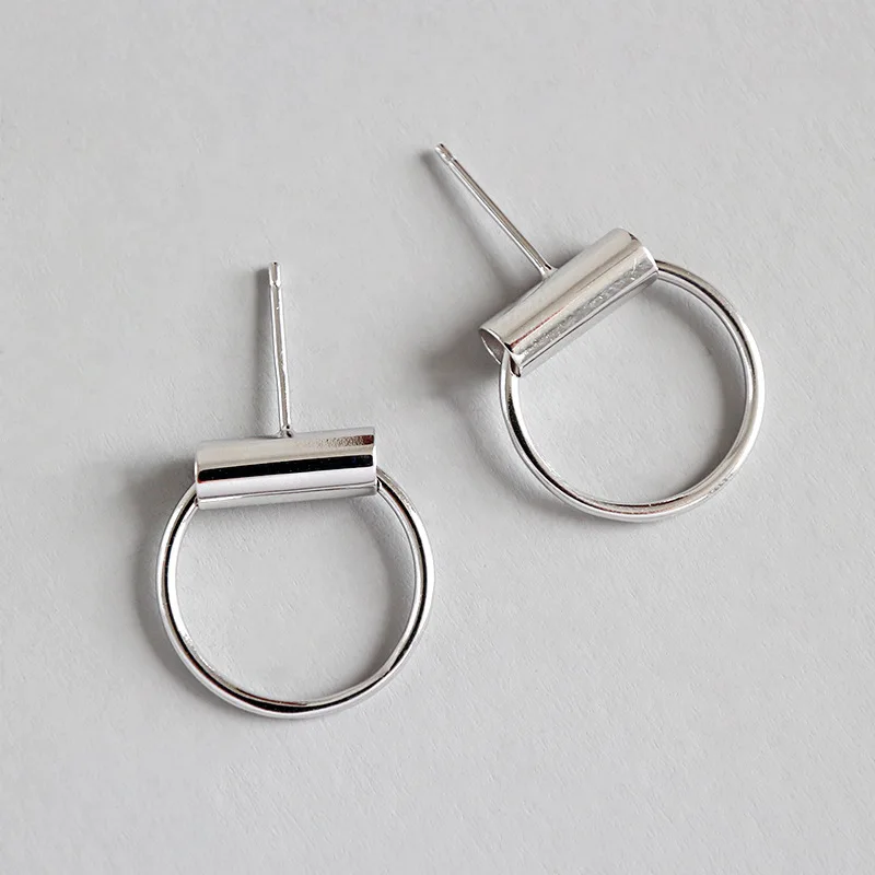 

925 Sterling Silver Stud Earrings Simple and Versatile Geometric Round Tube Earrings Fine Jewelry Accessory Party Gift WDE022