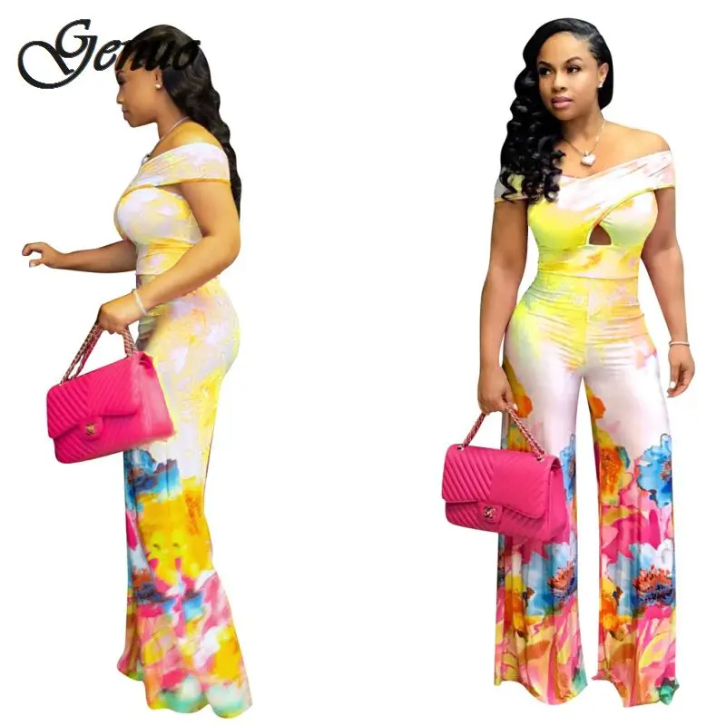 Summer Sexy Off The Shoulder Floral Print Jumpsuit Long Pants Women Elegant Boho Wide Leg Jumpsuits Rompers Female Overalls 2019 Summer Sexy Off The Shoulder Floral Print Jumpsuit Long Pants Women Elegant Boho Wide Leg Jumpsuits Rompers Female Overalls 2019