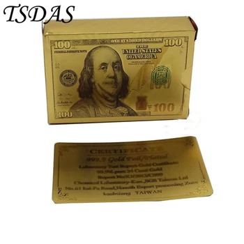 

USD Golden Plastic Playing Card 54 pcs/deck Colorful Gold Foil Poker Cards With 100 Dollars Design for Games